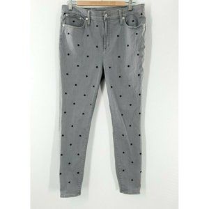 J.Crew 9" High Rise Toothpick Women's Grey Polka Dot‎ Jeans Size 9